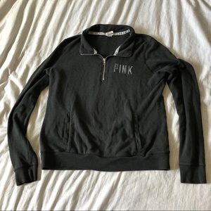 PINK black crew neck with zipper